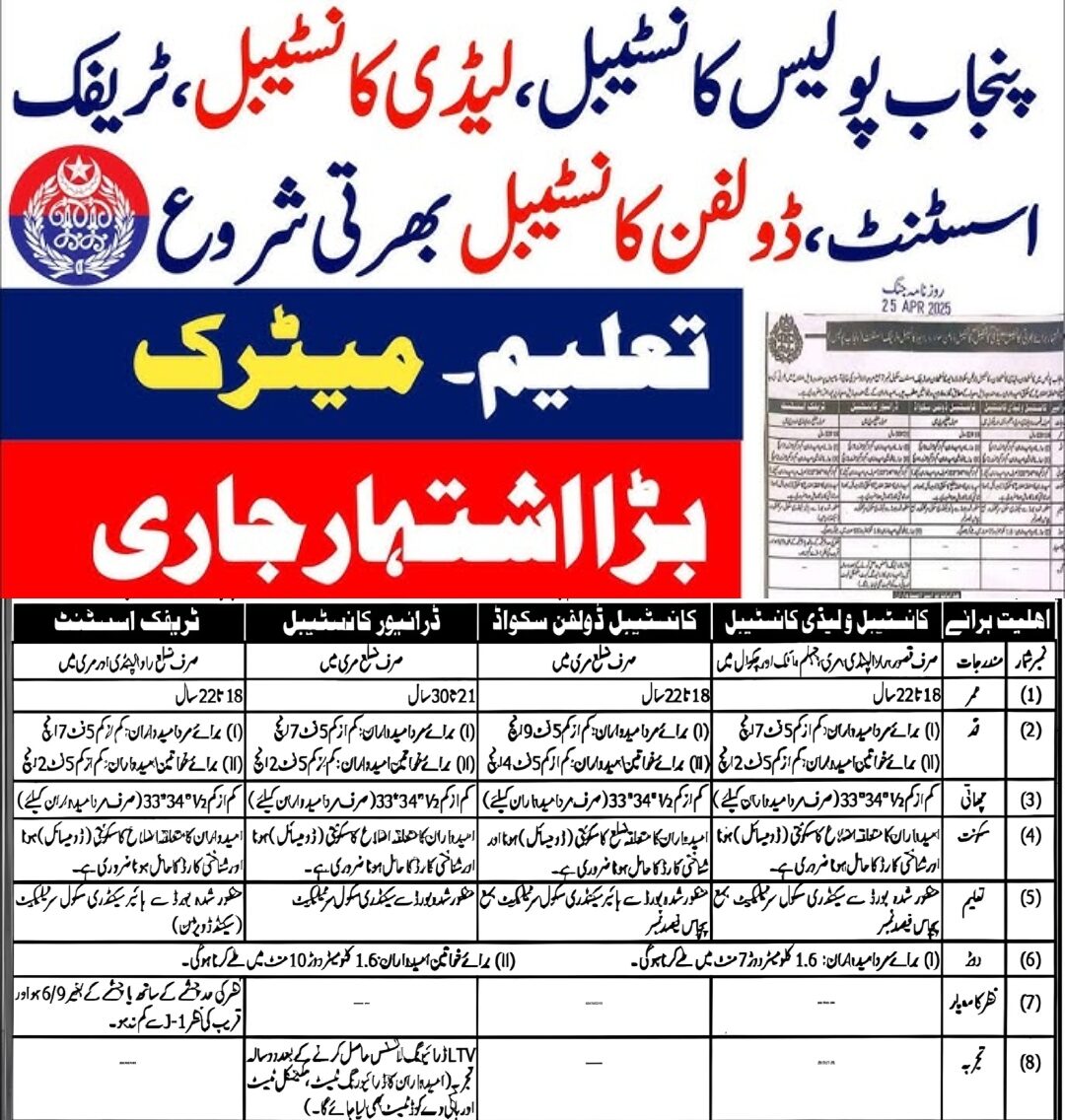 Punjab Traffic Police Jobs 2025