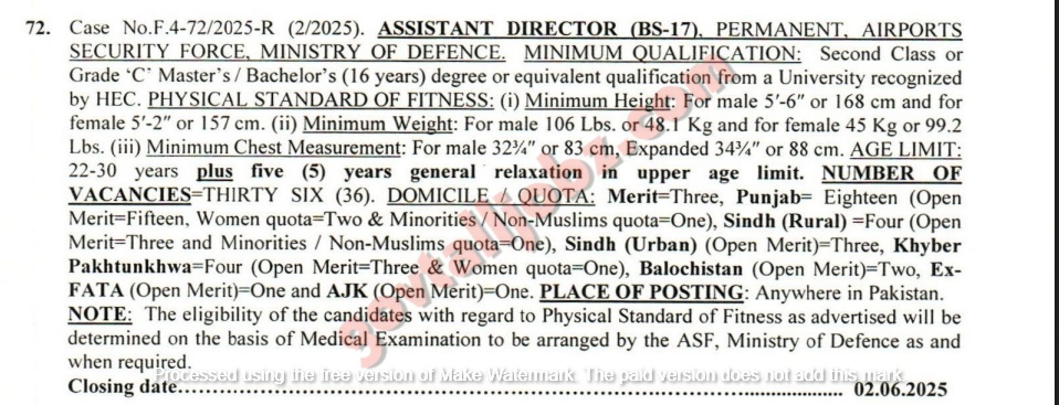 Airport Security Force ASF Jobs 2025
